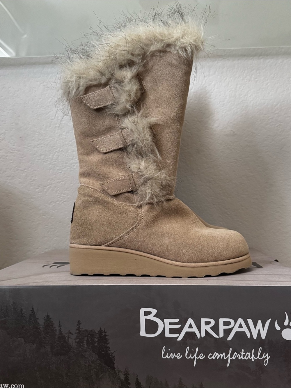BearPaw Women's Tall Faux Fur Winter Boot in Tan